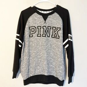 Victoria’s Secret PINK Black Grey Logo Pullover cotton sweatshirt women size XS